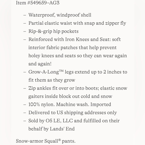 Lands End Kids Squall snow pants size 12. - Picture 13 of 13